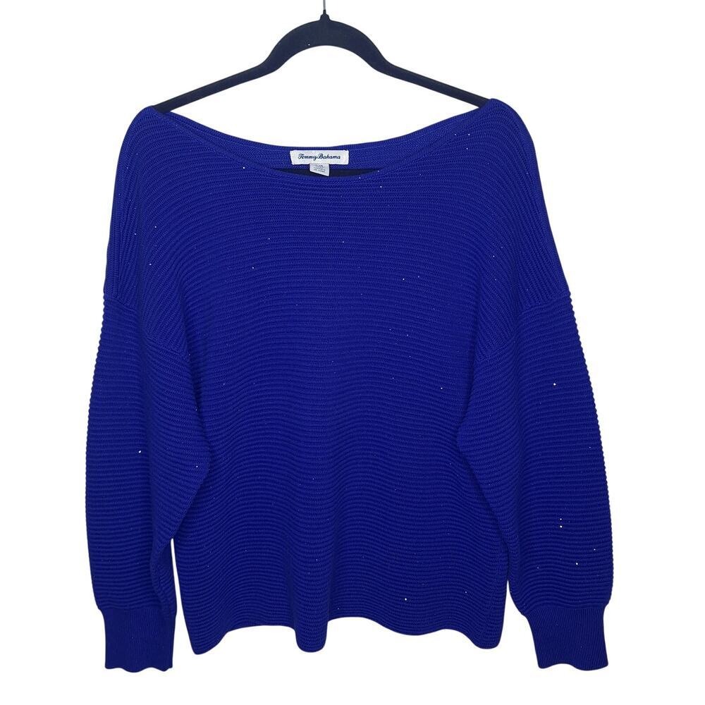 Tommy Bahama Bonita Sequin Ottoman Sweater Top  Boatneck Purple L Sequin Ribbed